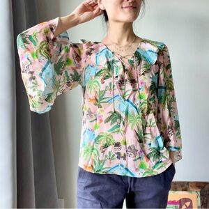 Ep Yaying silk printed flora and fauna blouse